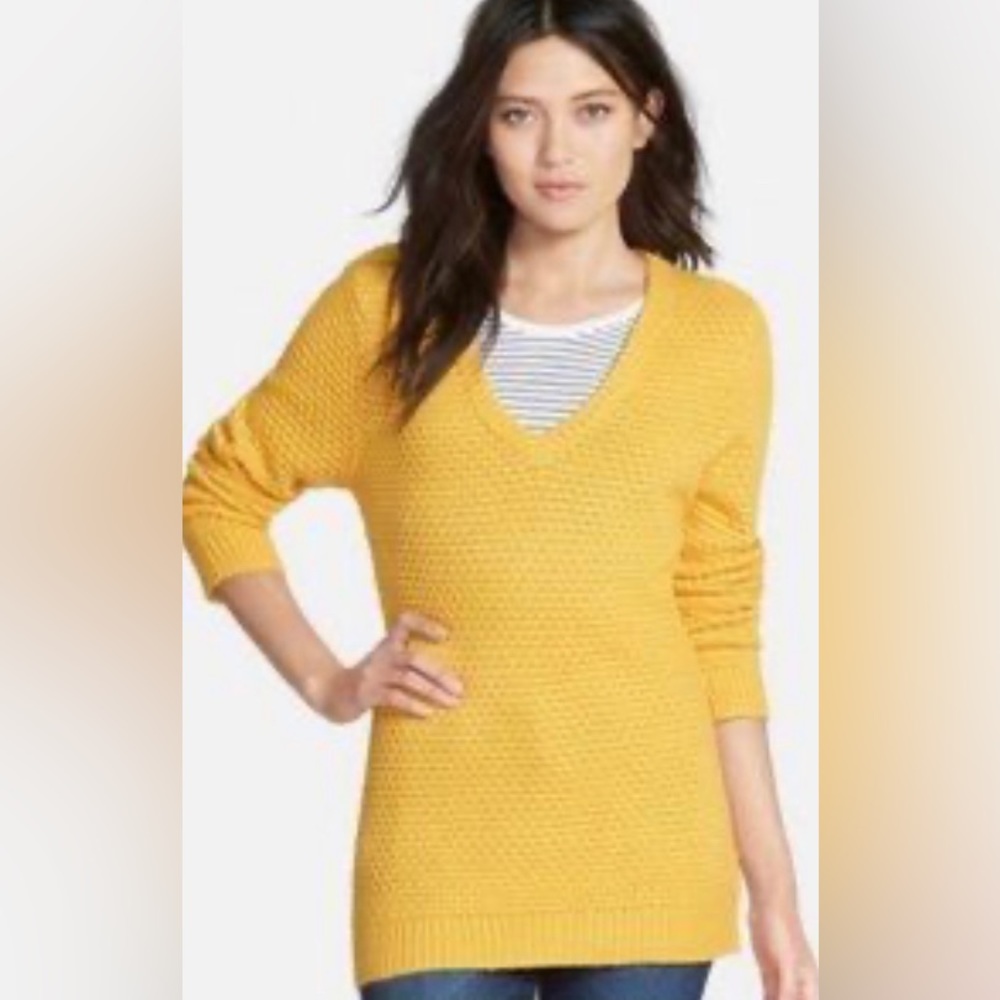 Hinge for Anthropologie V-neck Yellow Cashmere Loose Knit Sweater Size Small